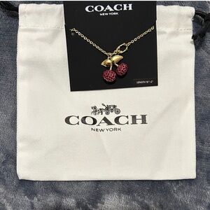 COACH Gold-Tone Necklace with Red Crystal Cherry Charms